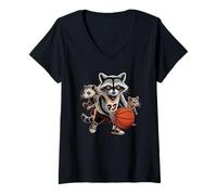 Womens Cute Team Raccoon Basketball Trash Panda Champ Talker Game V-Neck T-Shirt