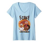 Womens Cute Thanksgiving F-CAW-F Humor Turkey Farmer Chicken Office V-Neck T-Shirt