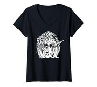 Women's Cute Tibetan Terrier Head Drawing V-Neck T-Shirt