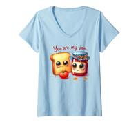Women's Cute Toast Jam Apple Sweet Couple Design V-Neck T-Shirt