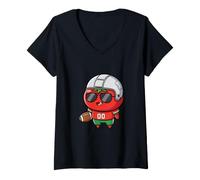 Women's Cute Tomato Playing Football Funny Game Day Team Fan V-Neck T-Shirt