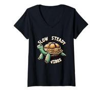 Womens Cute Tortoise Slow and Steady Vibes Wins The Race V-Neck T-Shirt