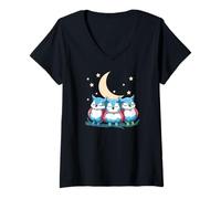 Womens Cute Transgender Owls Under Crescent Moon Pride V-Neck T-Shirt