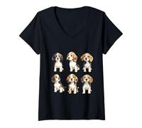 Women's Cute Tri-Color Hound Puppy Watercolor Art V-Neck T-Shirt