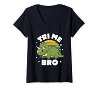 Womens Cute Triceratops Dinosaur Tri Me Bro Funny Boys Girls Kids V-Neck T-Shirt