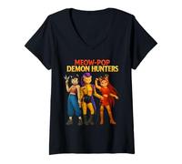 Womens Cute Trio Cat Warriors Parody Retro Aesthetic V-Neck T-Shirt
