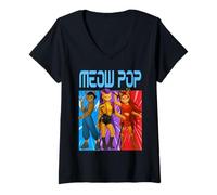 Womens Cute Trio Cat Warriors Parody Retro Aesthetic V-Neck T-Shirt