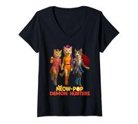 Womens Cute Trio Cat Warriors Parody Retro Aesthetic V-Neck T-Shirt