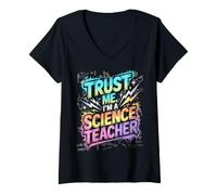 Women's Cute Trust ME Science Teacher STEM Trip Learn Geek V-Neck T-Shirt