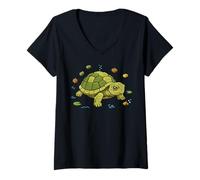 Womens Cute Turtle Built from Bricks with Pond Elements V-Neck T-Shirt
