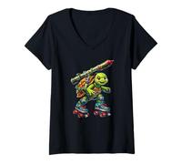 Women's Cute Turtle Rocket Skates Design - Funny Animal Paradox Art V-Neck T-Shirt