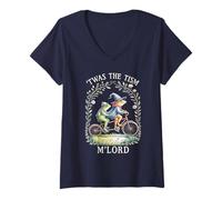 Women's Cute TWAS TISM M'LORD Autism Cottagecore Frog Tandem Cycling V-Neck T-Shirt