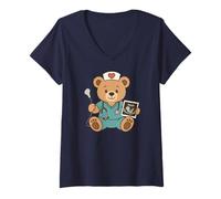 Womens Cute Ultrasound Nurse Teddy Bear Healthcare OB Student V-Neck T-Shirt