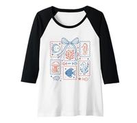 Womens Cute Underwater Sea Life Stamps with Jellyfish and Seahorses Raglan Baseball Tee