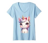 Womens Cute Unicorn Design with Rainbow Mane for Girls V-Neck T-Shirt