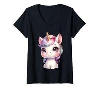 Womens Cute Unicorn Design with Rainbow Mane for Girls V-Neck T-Shirt
