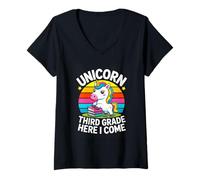 Women's Cute Unicorn Third Grade Here I Come School V-Neck T-Shirt