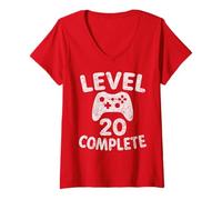 Womens Cute Video Gamer 20th Birthday Gift Funny Level 20 Complete V-Neck T-Shirt