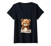Women's Cute Watercolor Bear Love You Tee V-Neck T-Shirt