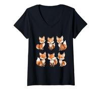 Women's Cute Watercolor Fox Animal Art V-Neck T-Shirt