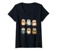 Women's Cute Watercolor Owls Art Collection V-Neck T-Shirt