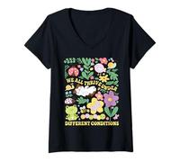 Women's Cute We All Thrive Under Different Conditions Neurodiversity V-Neck T-Shirt