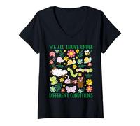 Women's Cute We All Thrive Under Different Conditions Neurodiversity V-Neck T-Shirt