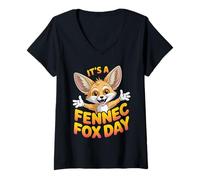 Women's Cute Whimsical Cool Fox Playful Awesome Bright Big Fennec V-Neck T-Shirt