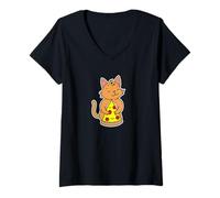 Womens Cute Wildcat Hugging Pizza Slice V-Neck T-Shirt