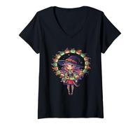 Womens Cute Witch Creating Magical Moments With Toads V-Neck T-Shirt