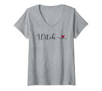 Women's Cute Witch Typography with a Heart V-Neck T-Shirt