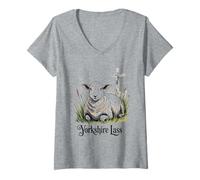 Women's Cute Yorkshire Lass Sheep Farm Animals for Children Mom Dad V-Neck T-Shirt