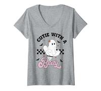 Womens Cutie with A Booty Funny Halloween Costume Ghost Men Women V-Neck T-Shirt