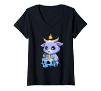Women's Cutte Ramen Noodle Soup Baphomet V-Neck T-Shirt