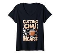 Women's Cutting Chai Full Heart Masala Chai Tea Indian V-Neck T-Shirt