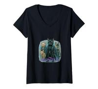 Womens Cyber Cat Squad in Trench Coats and Sunglasses Parody V-Neck T-Shirt