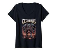 Womens Cyber Cerberus Hellhound Myth Greek Monster Tech V-Neck T-Shirt