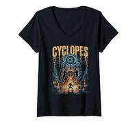 Womens Cyber Cyclops Giant Eye Robot Warrior Monster V-Neck T-Shirt