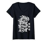 Womens Cyber Dragon Torii Gate Japan Harajuku Techwear Aesthetic V-Neck T-Shirt