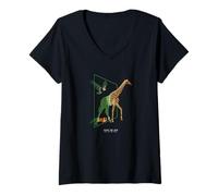 Womens Cyber Eagle, Giraffe and Fox - Futuristic Portal Escape V-Neck T-Shirt