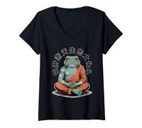 Womens Cyber Frog Monk - Futuristic Zen Warrior V-Neck T-Shirt