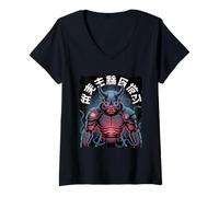 Womens Cyber Oni Warrior Japan Cyberpunk Samurai V-Neck T-Shirt
