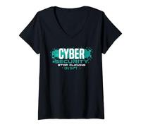 Women's Cyber Security Awareness Funny IT Pro Stop Clicking Quote V-Neck T-Shirt