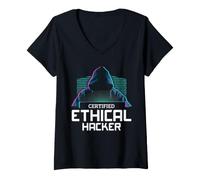 Women's Cyber Security Ethical Hacker IT Analyst Hooded Design V-Neck T-Shirt