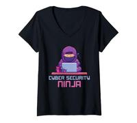 Women's Cyber Security Ninja IT Analyst Ethical Hacker Design V-Neck T-Shirt