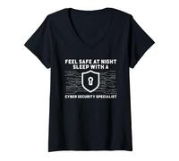 Women's Cyber Security Specialist Feel Safe At Night IT Pro V-Neck T-Shirt