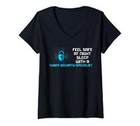 Women's Cyber Security Specialist Feel Safe At Night IT Pro V-Neck T-Shirt