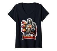 Women's Cyber Sentinel Knight Protecting Your Digital Realm V-Neck T-Shirt