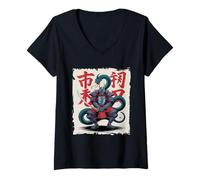 Womens Cyber Snake Samurai Warrior Japan Mythic V-Neck T-Shirt