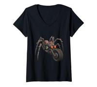 Womens Cyber Spider Motorycycle Red Eyes Mech Design Art V-Neck T-Shirt